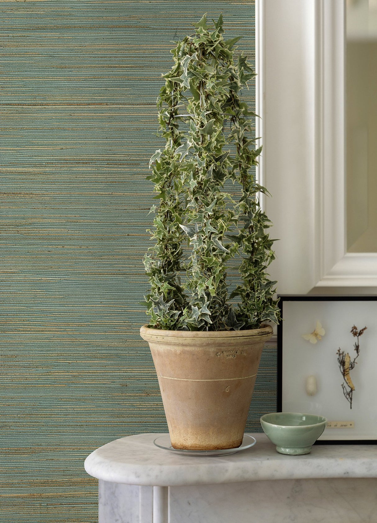 Kira Turquoise Hemp Grasscloth Wallpaper with Distressed Textures A?Street Prints 2972-86125