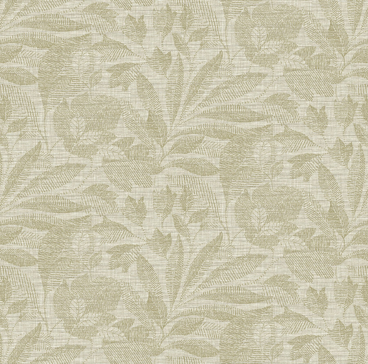 Lei Gold Leaf Wallpaper with Botanical Leaf Pattern, Farmhouse Vinyl Sidewall - Brewster 2972-86150