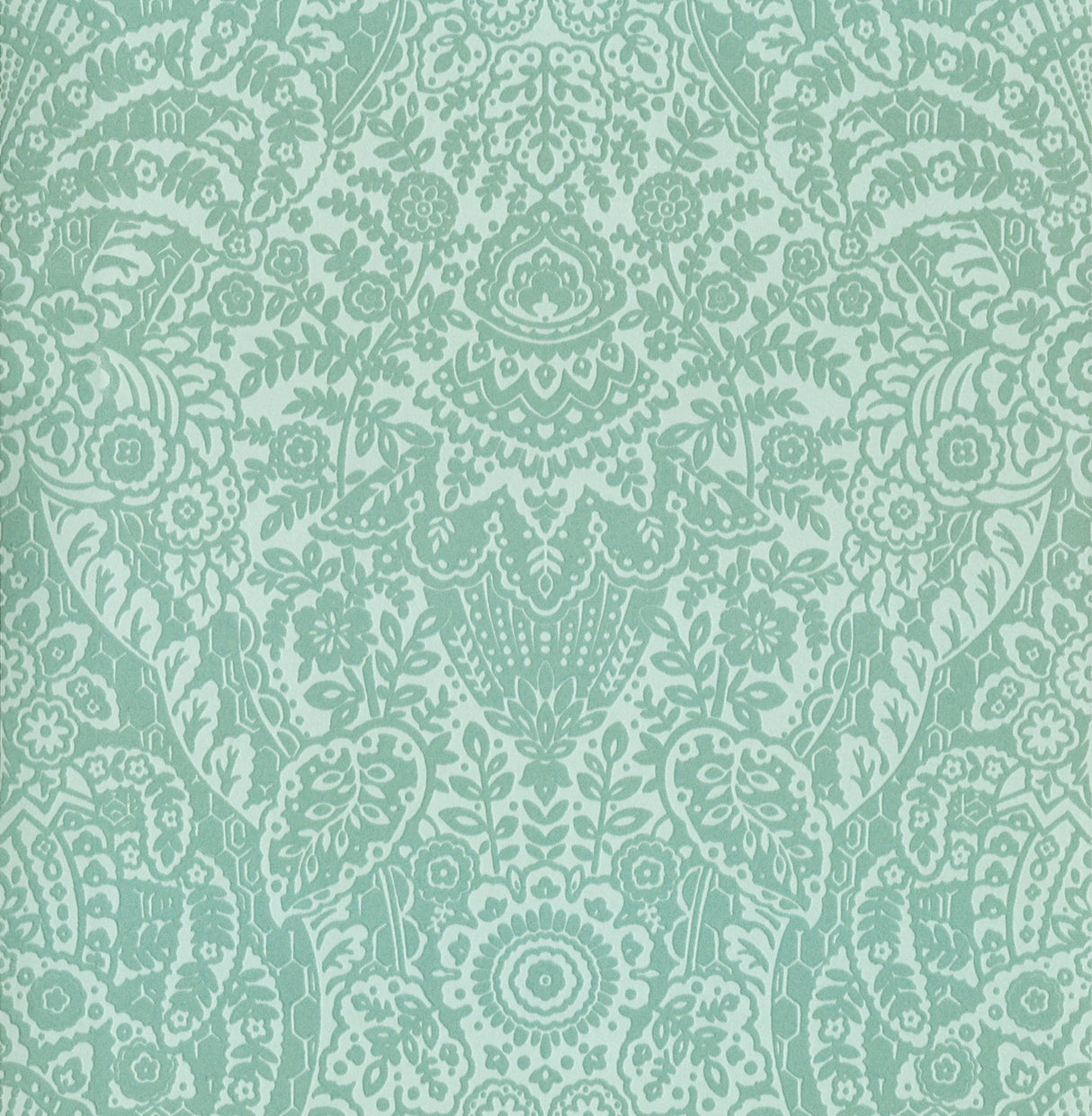 Maris Mint Flock Damask Wallpaper with Botanical Damask Glam Style - A-Street Prints 2973-87369