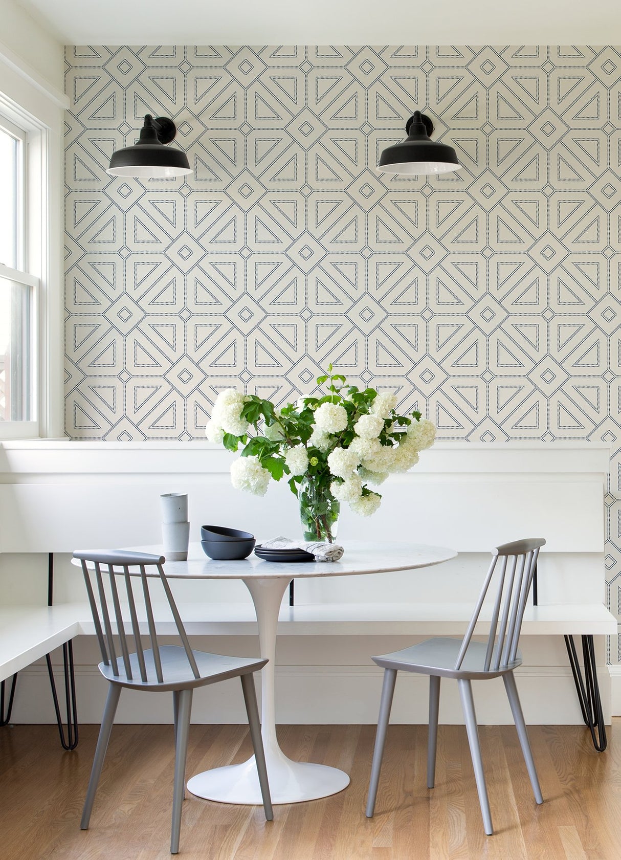 Voltaire Indigo Beaded Geometric Wallpaper with Metallic Beaded Graphic Geometric Motif - A-Street Prints 2973-87372