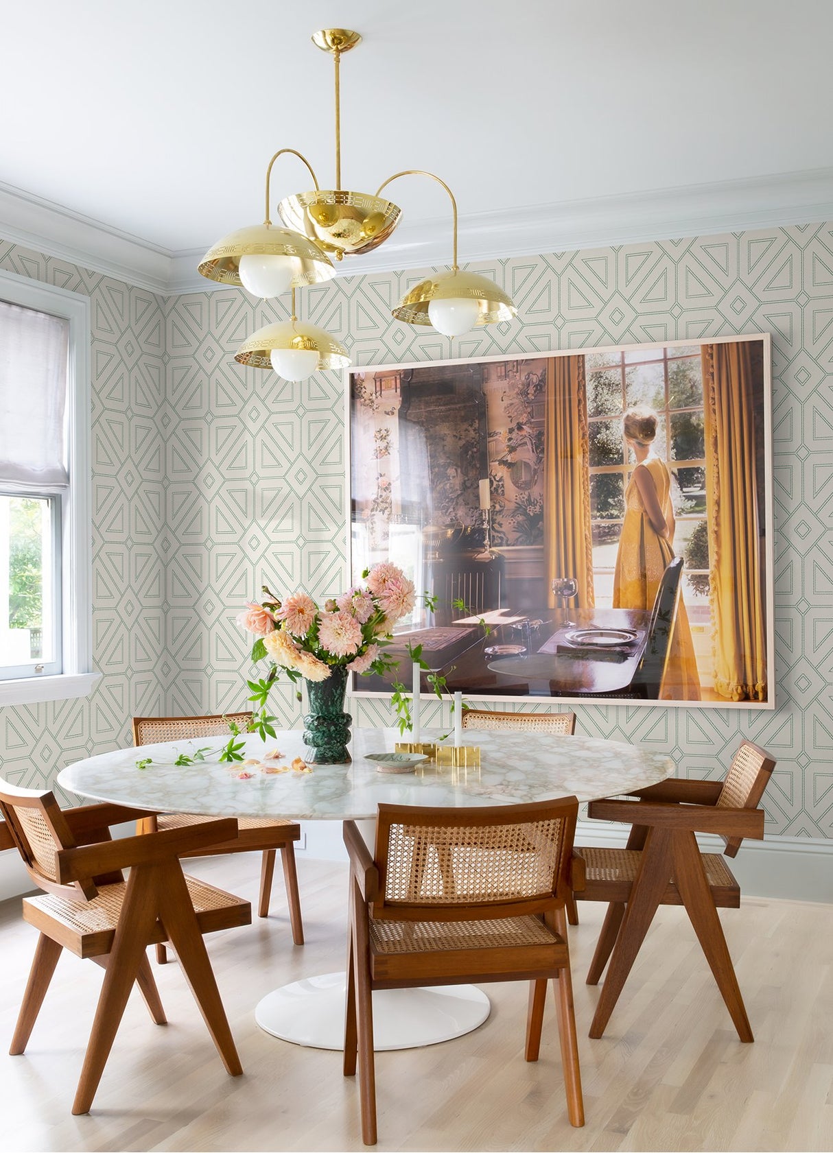 Voltaire Green Beaded Geometric Wallpaper with Metallic Glam Geometric Pattern - A-Street Prints 2973-87373