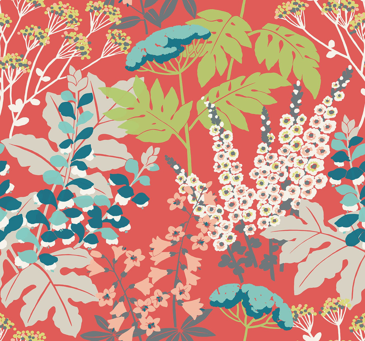 Brie Red Forest Flowers Wallpaper with Modern Botanical Pattern - A-Street Prints 2973-90021