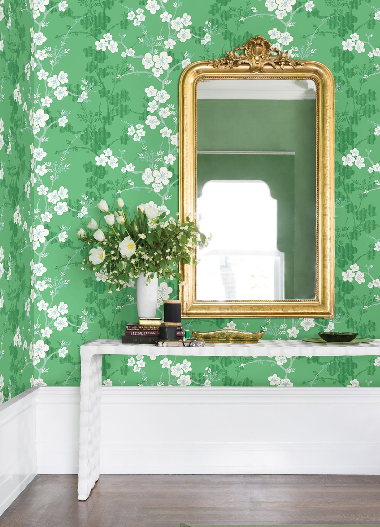 Nicolette Green Floral Trail Wallpaper with Modern Botanical Flowers Motif - A-Street Prints 2973-90103