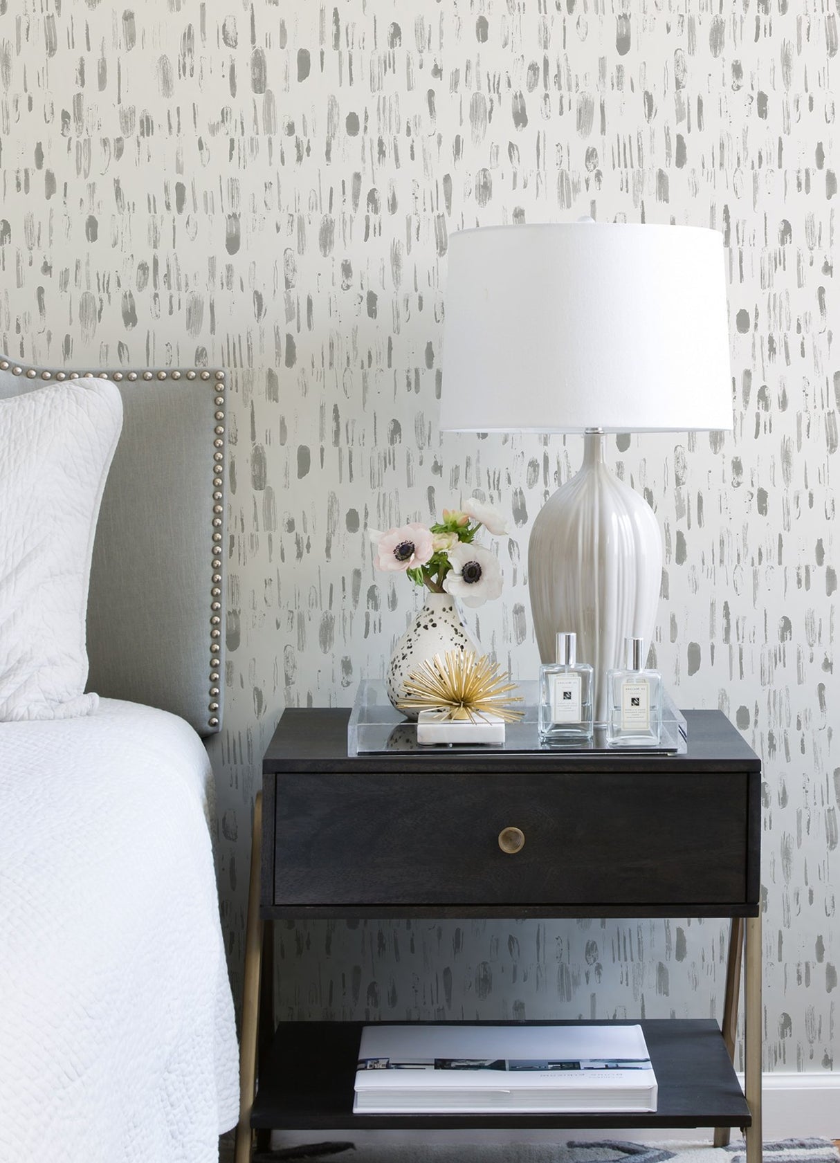 Dwell Grey Brushstrokes Wallpaper with Modern Abstract Metallic Accents - A-Street Prints 2973-90204
