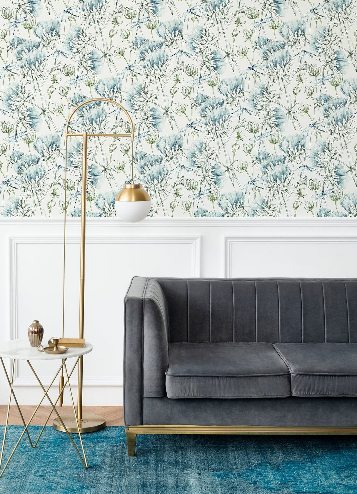 Mariell Teal Dragonfly Wallpaper with Botanical Dragonfly Pattern, Modern Unpasted Acrylic Coated Paper - A-Street Prints 2973-90401