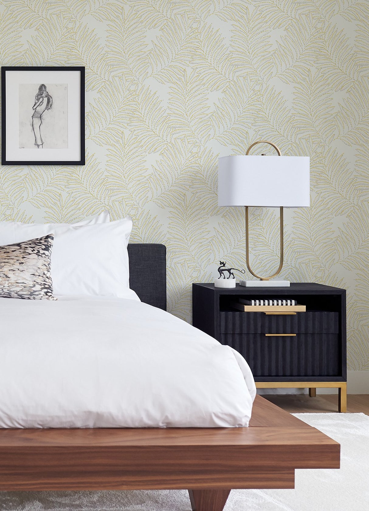 Finnley Yellow Inked Fern Wallpaper with Botanical Fern Motif - A-Street Prints 2973-90504