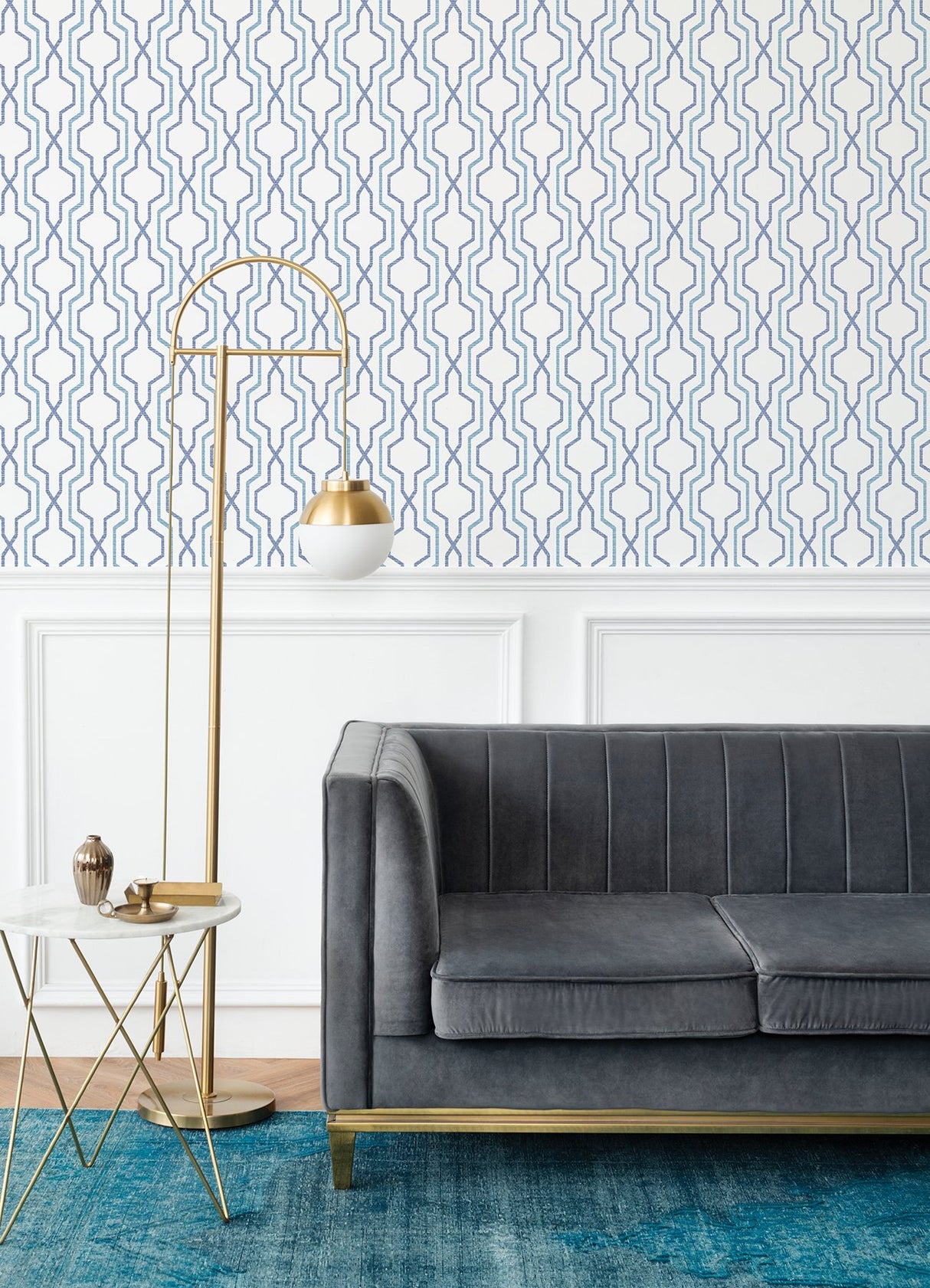 Rion Blue Trellis Wallpaper with Transitional Graphic Trellis & Lattice Pattern - A-Street Prints 2973-90601