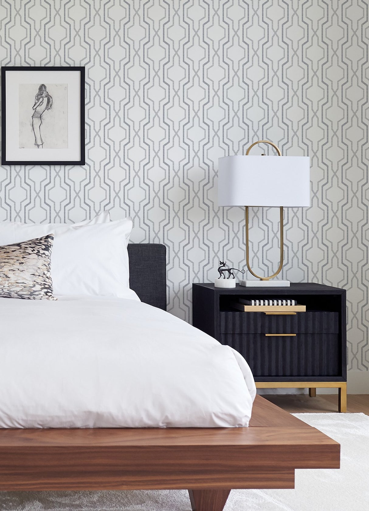 Rion Grey Trellis Wallpaper with Geometric Trellis & Lattice Pattern - A-Street Prints 2973-90602