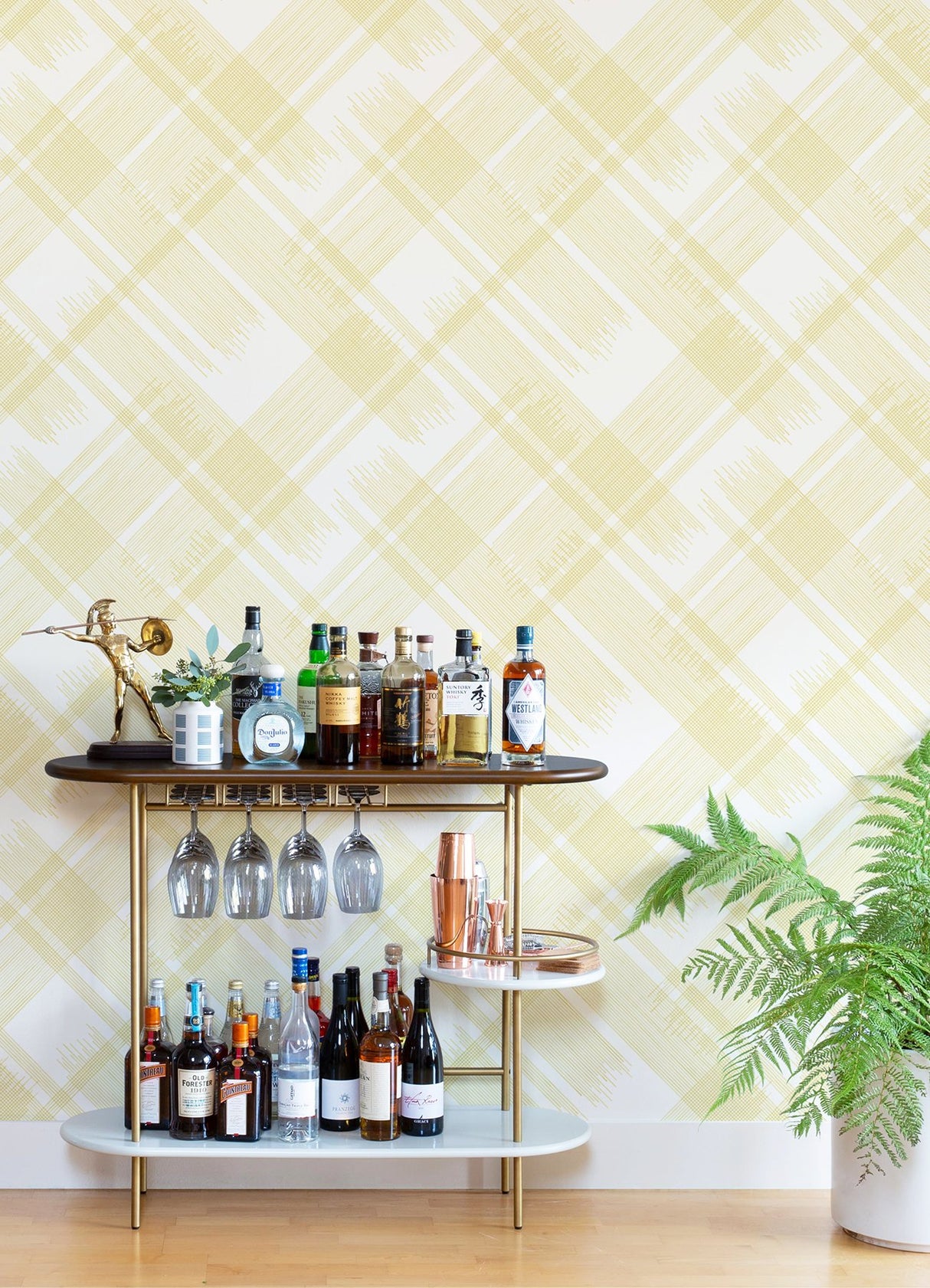 Zag Yellow Modern Plaid Wallpaper with Graphic Farmhouse Plaid Pattern - A-Street Prints 2973-90701
