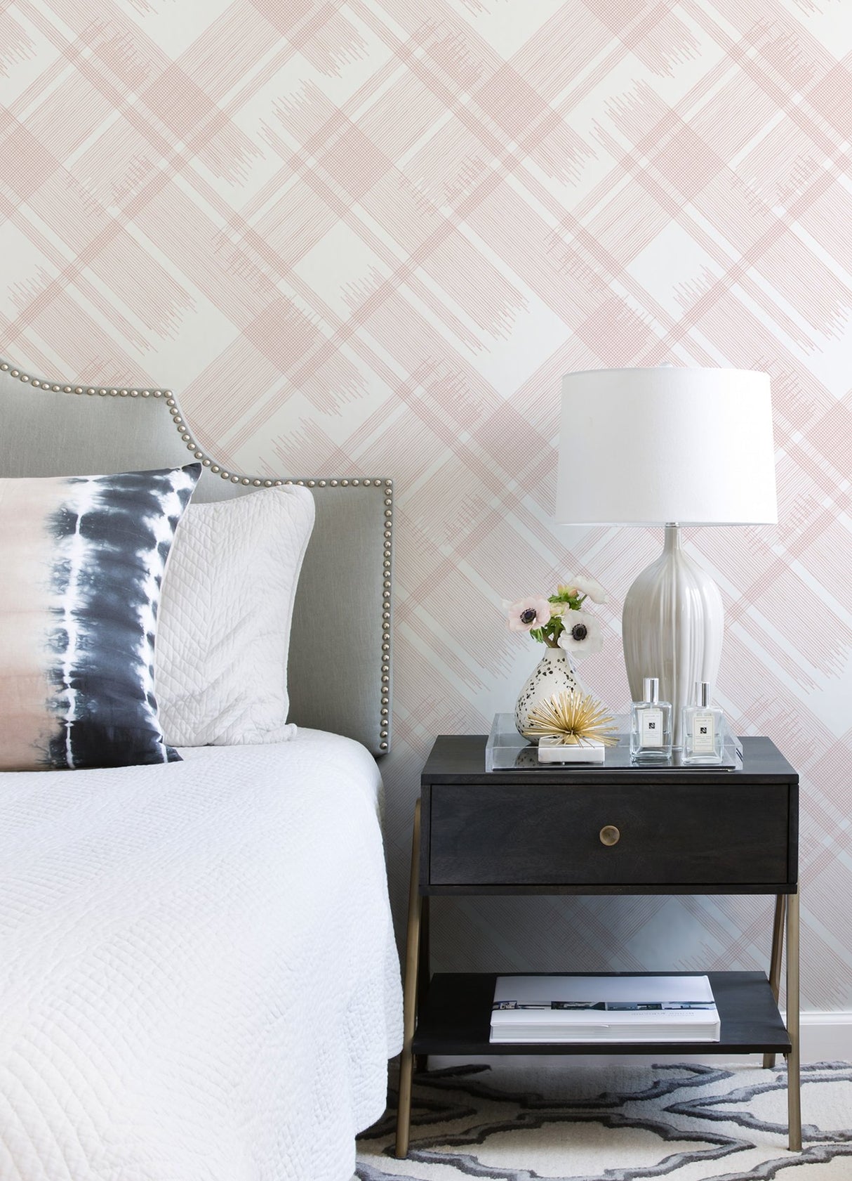 Zag Pink Modern Plaid Wallpaper with Graphic Plaid Pattern, Farmhouse Style - A-Street Prints 2973-90702