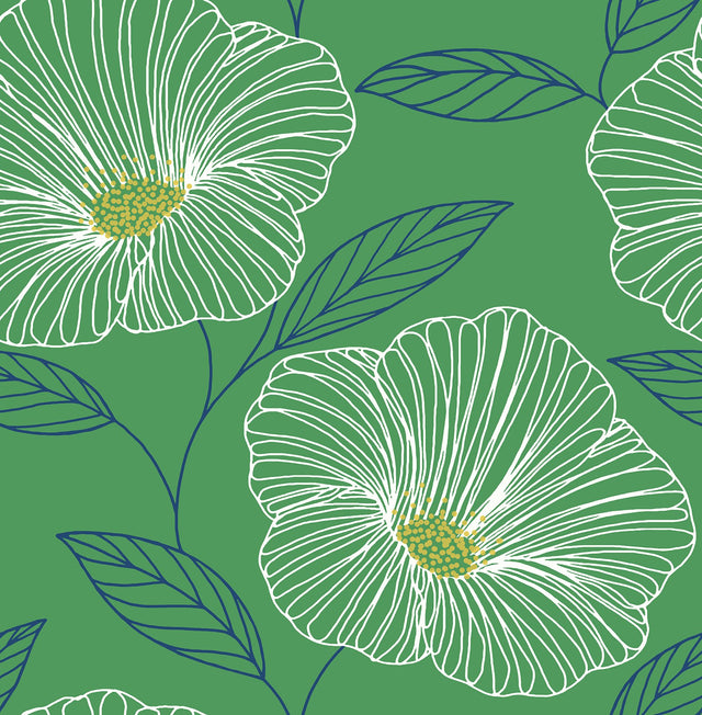 Mythic Green Floral Wallpaper with Metallic Accents - A-Street Prints 2973-91133