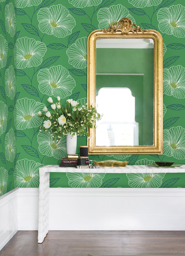 Mythic Green Floral Wallpaper with Metallic Accents - A-Street Prints 2973-91133