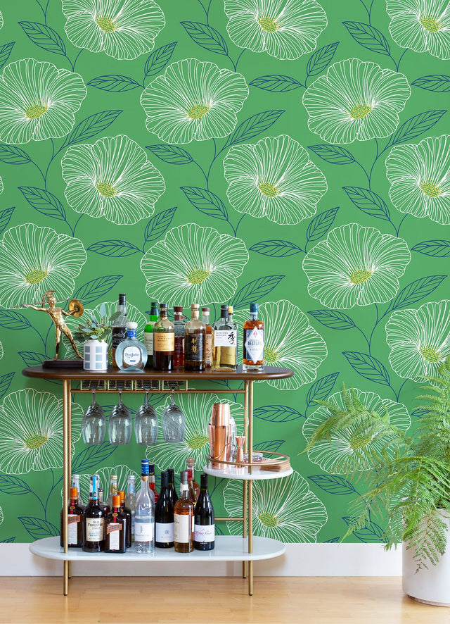 Mythic Green Floral Wallpaper with Metallic Accents - A-Street Prints 2973-91133