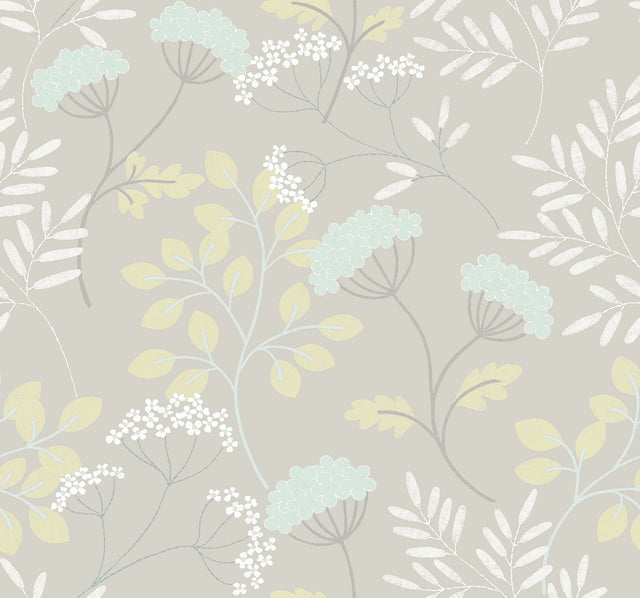 Sorrel Light Grey Botanical Wallpaper with Scandinavian Floral Motif - A-Street Prints 2975-87540