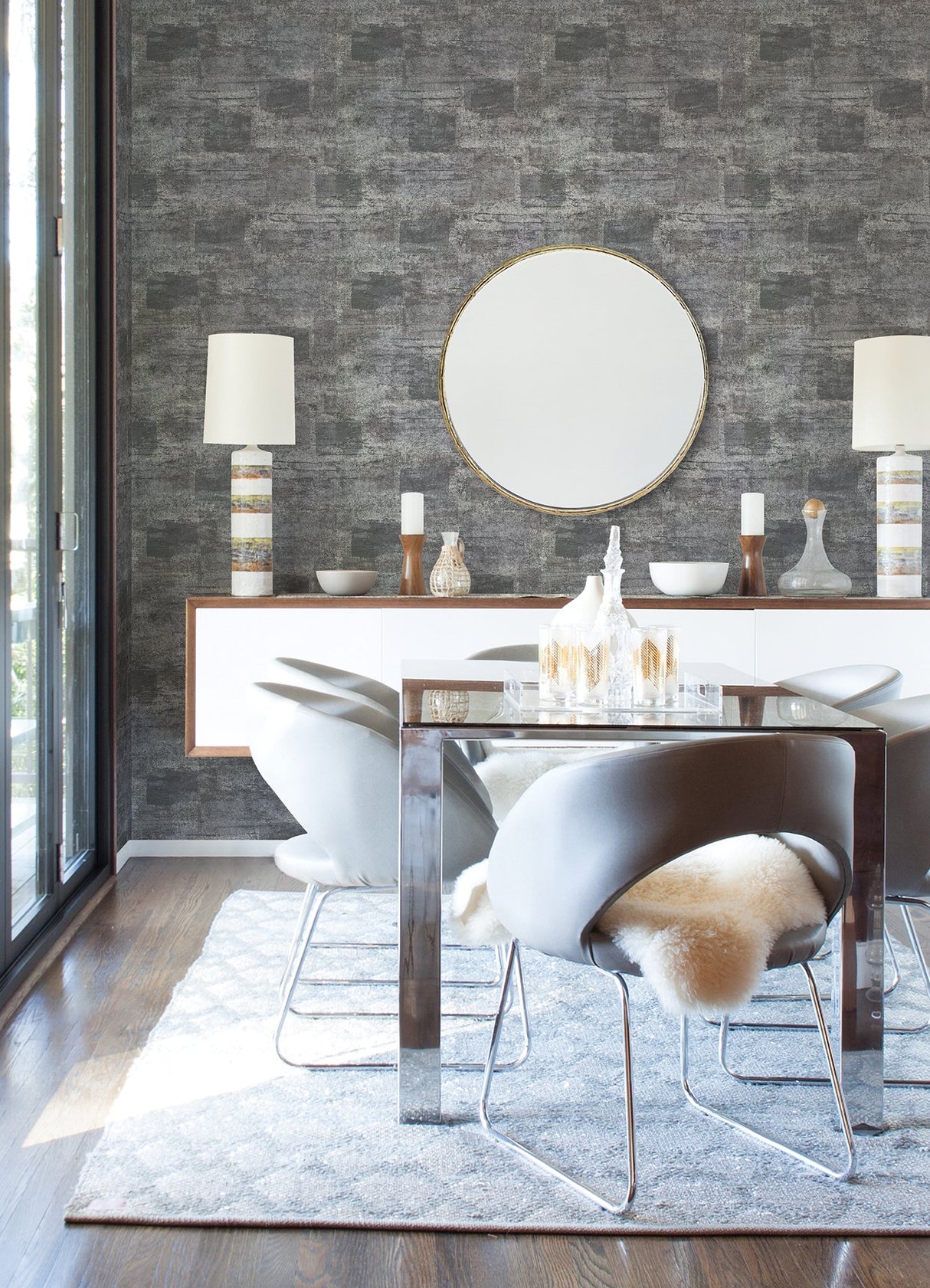 Pele Silver Distressed Wallpaper with Metallic Textured Abstract Industrial Pattern - A-Street Prints 2976-86407