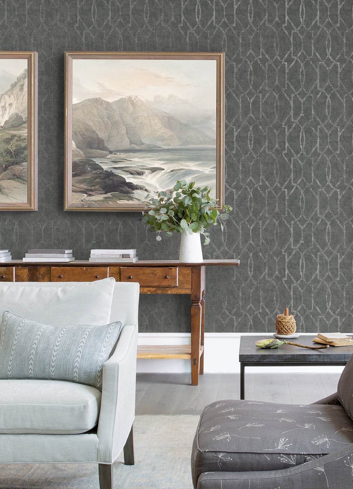 Ziva Silver Metallic Trellis Wallpaper with Traditional Trellis & Lattice Pattern - A-Street Prints 2976-86447
