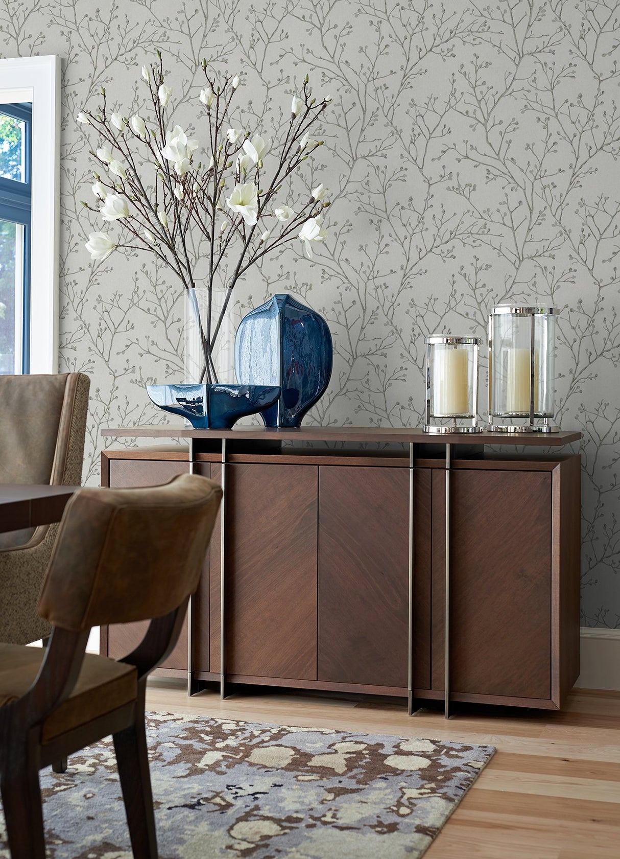 Koura Platinum Branches Wallpaper with Metallic Botanical Motif - A-Street Prints 2976-86456