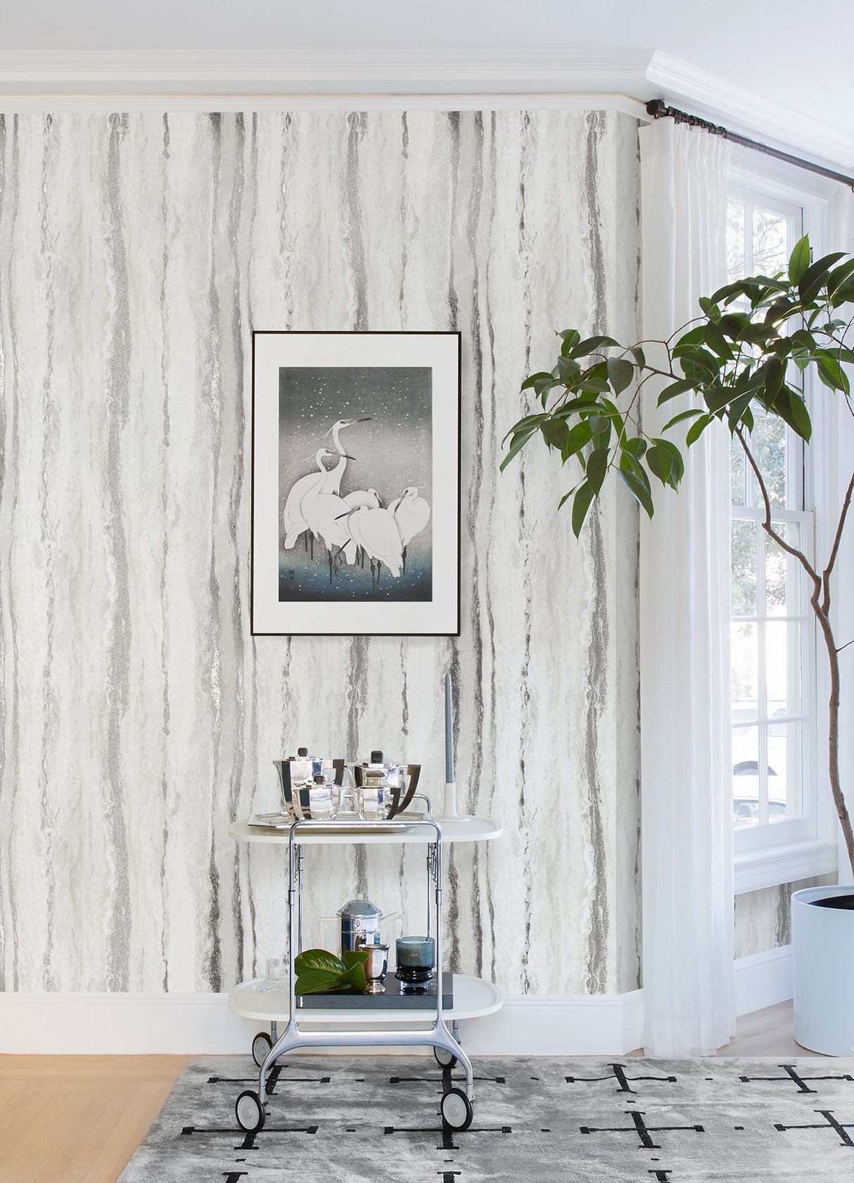 Delesse Platinum Marbled Wallpaper with Metallic Textured Abstract Glam Style - A-Street Prints 2976-86499