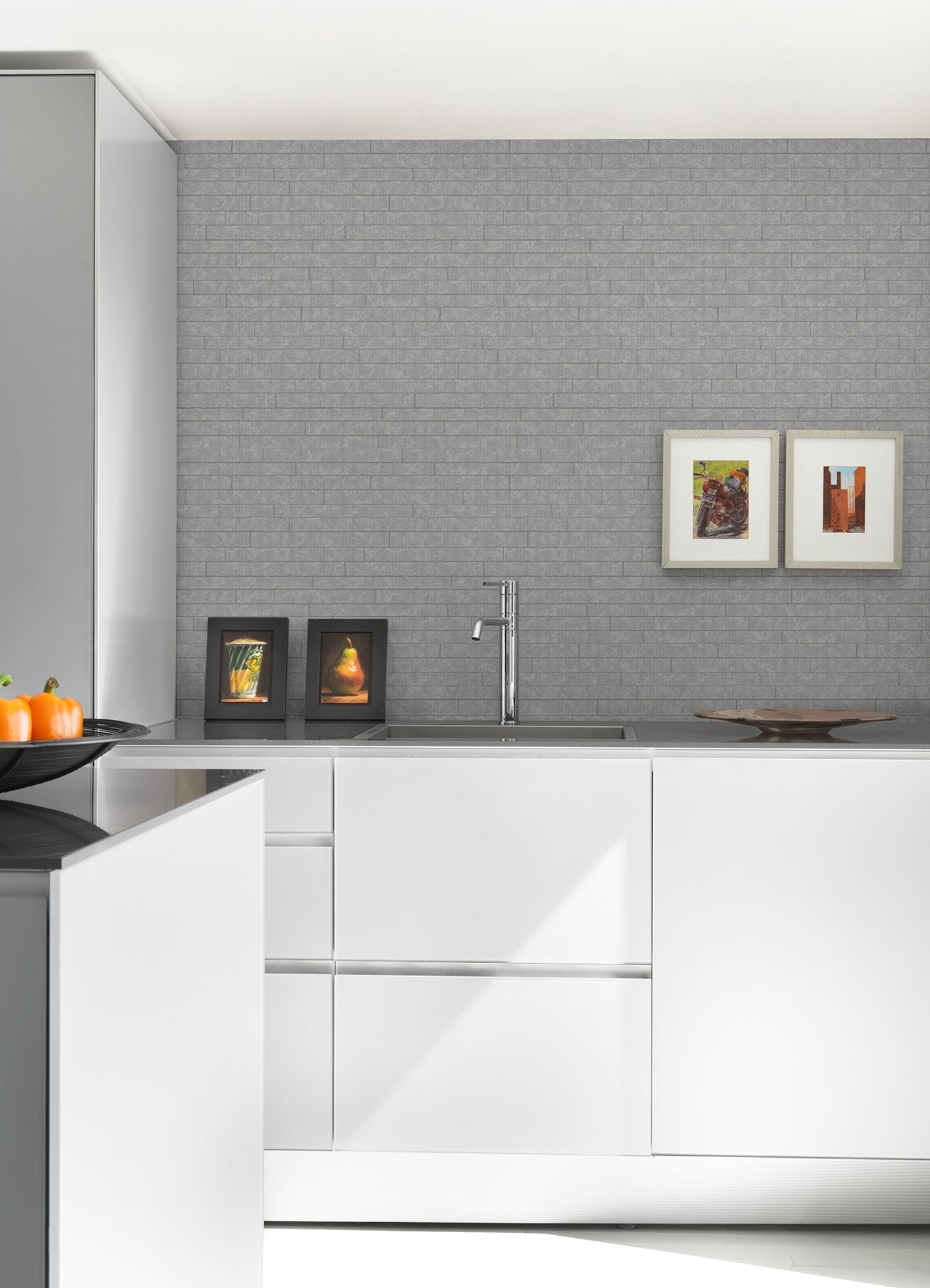 Namari Sterling Distressed Tile Grey Wallpaper with Metallic Graphic Tile Motif - A-Street Prints 2976-86525