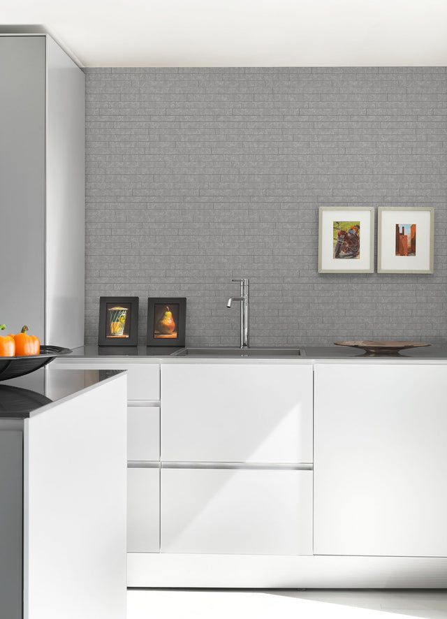 Namari Sterling Distressed Tile Grey Wallpaper with Metallic Graphic Tile Motif - A-Street Prints 2976-86525