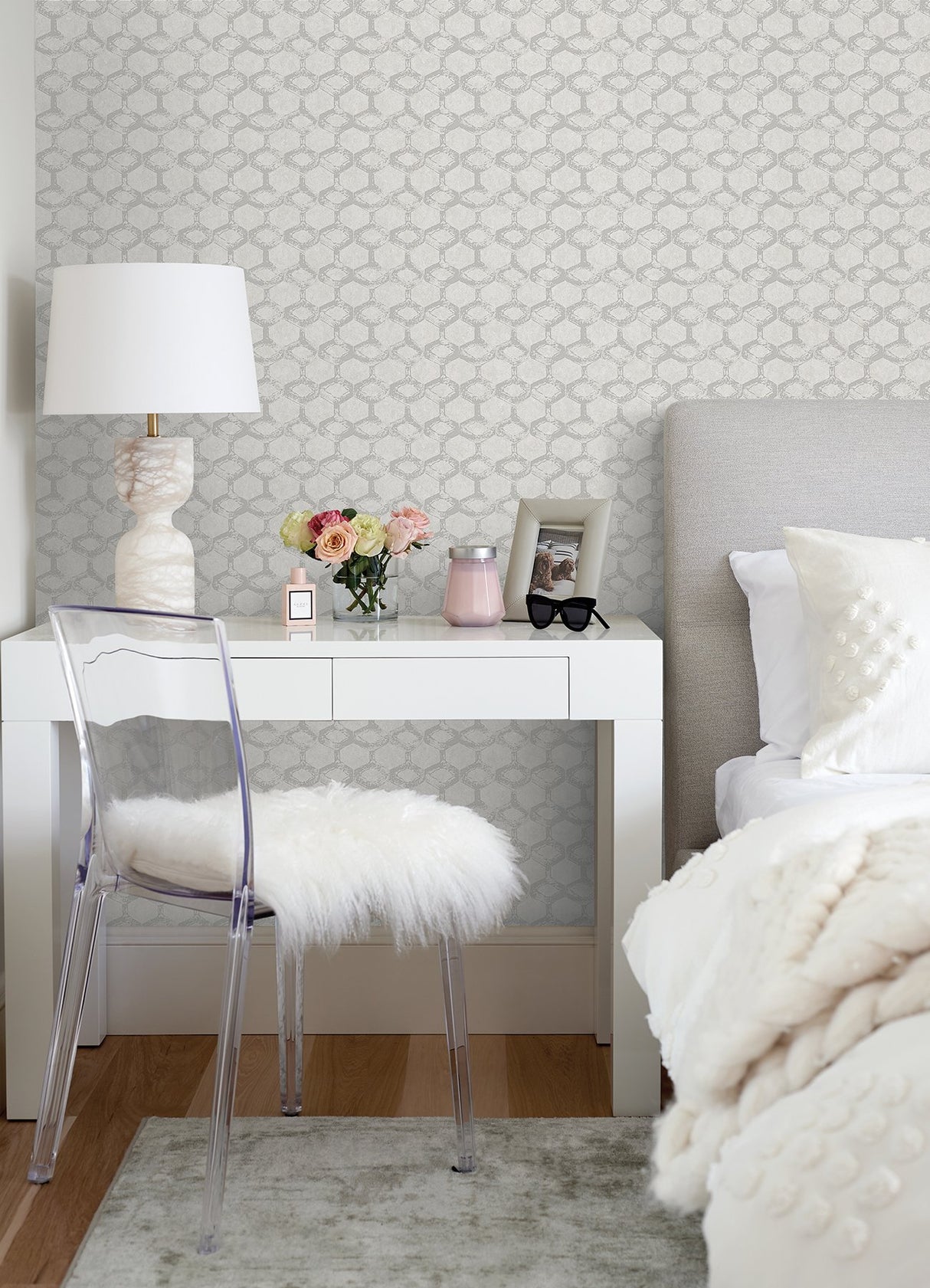 Besi Silver Tiled Wallpaper with Metallic Geometric Honeycomb Pattern - A-Street Prints 2976-86538