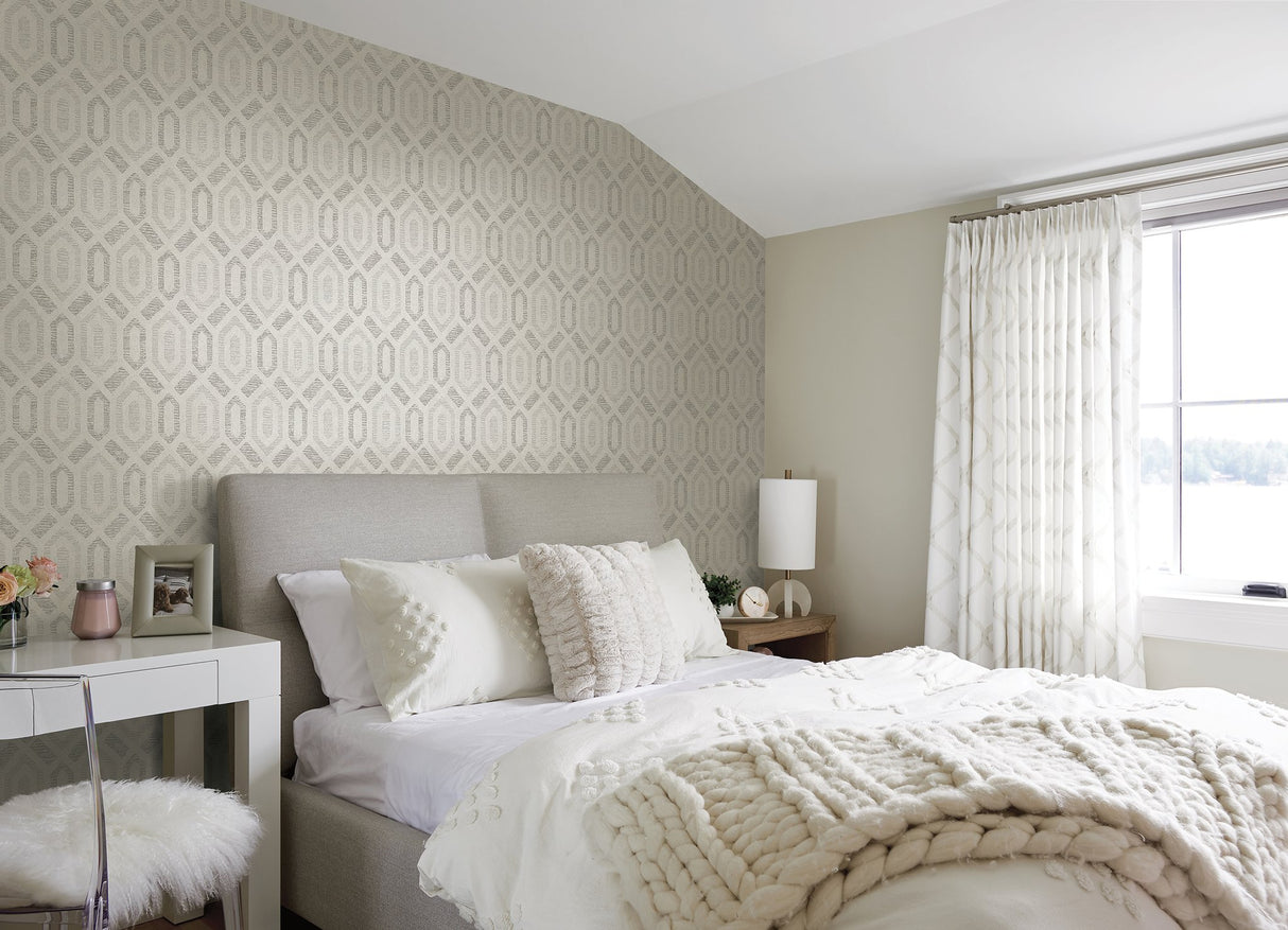 Latona Platinum Diamond Geometric Wallpaper with Metallic Feature Wall Graphic Pattern - A-Street Prints 2976-86539