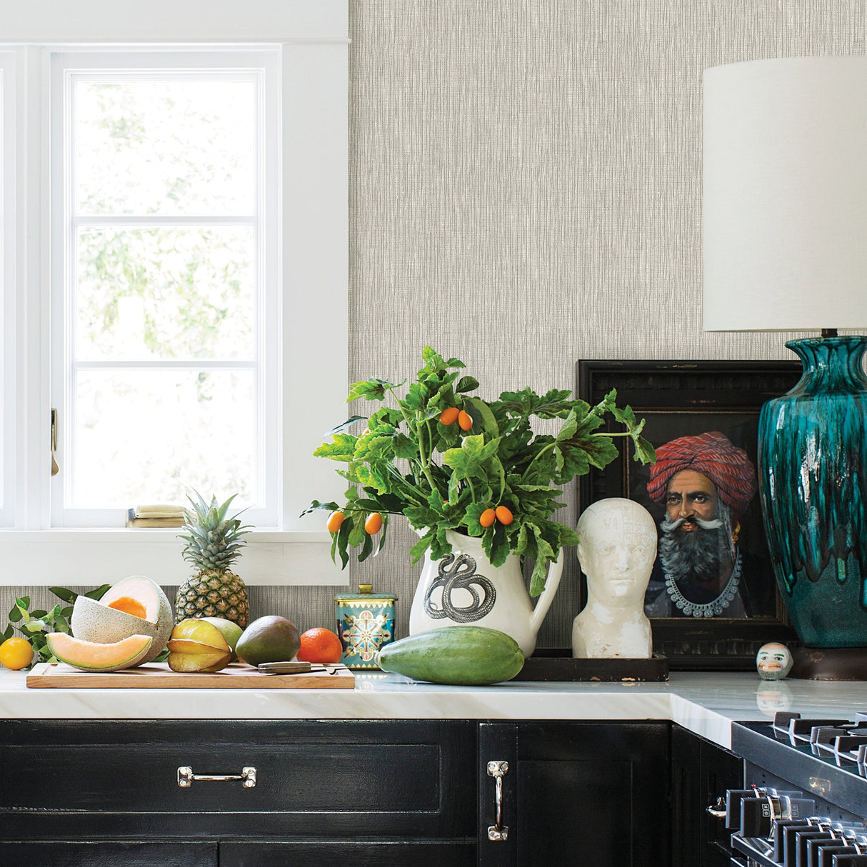Seaton Grey Faux Grasscloth Wallpaper with Traditional Abstract Pattern - Advantage 2979-36976-5