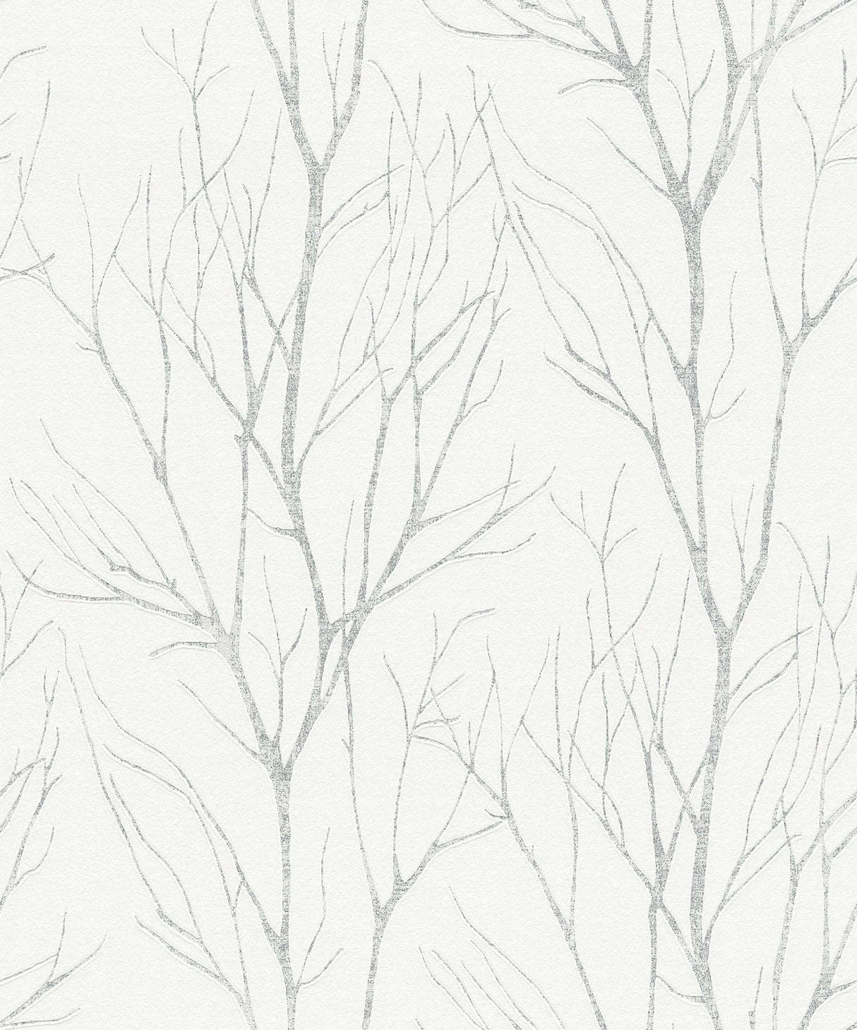 Diani White Metallic Tree Wallpaper with Glam Botanical Trees Pattern, Expanded Vinyl on Non Woven - Advantage 2979-37260-2