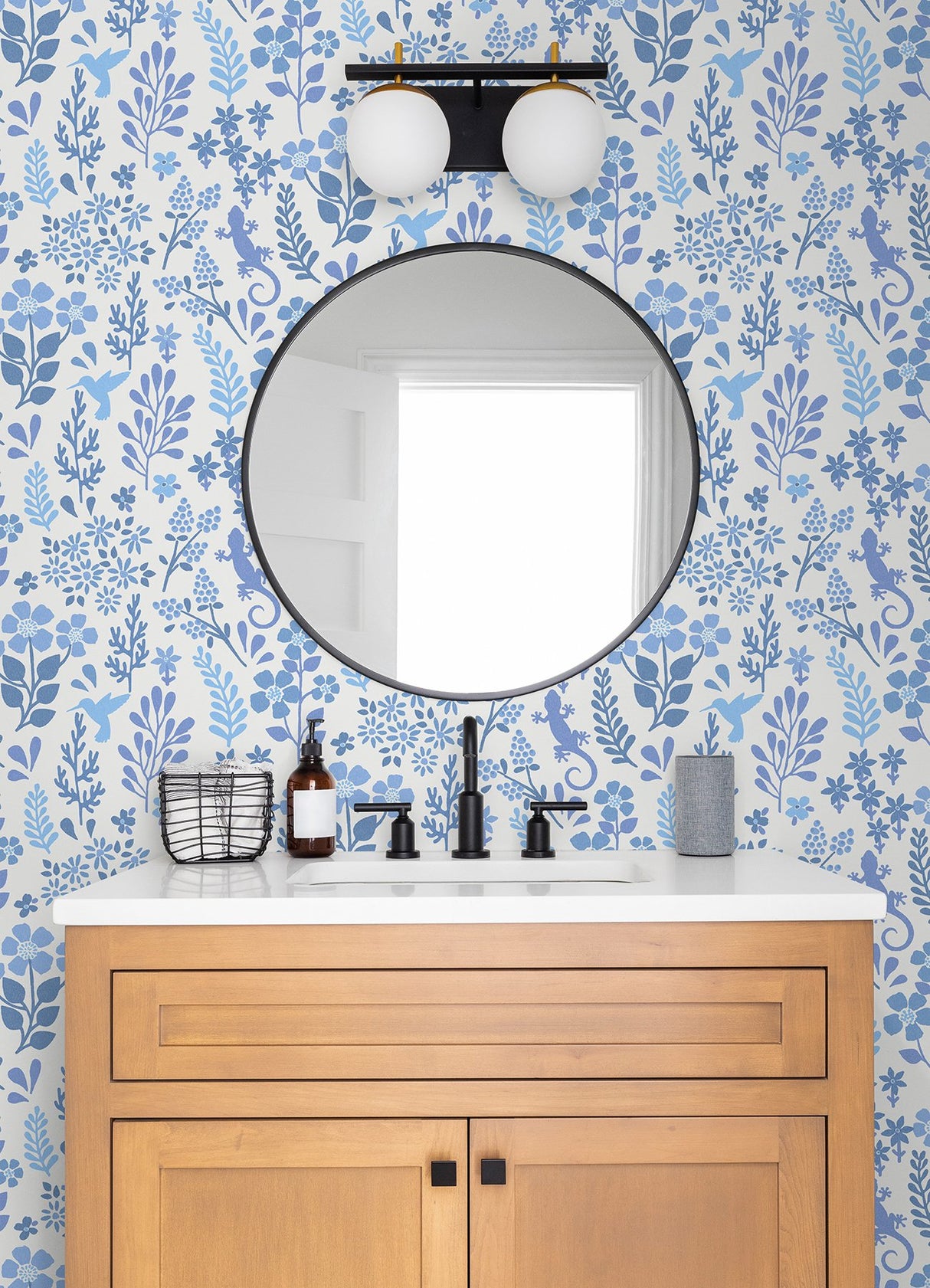Karina Blue Meadow Wallpaper with Eclectic Flora & Fauna Motif - Advantage 2980-26171