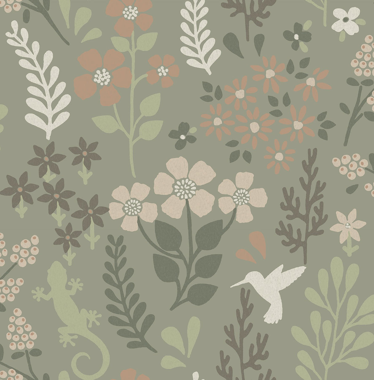Karina Green Meadow Wallpaper with Scandinavian Floral & Fauna Pattern - Advantage 2980-26173