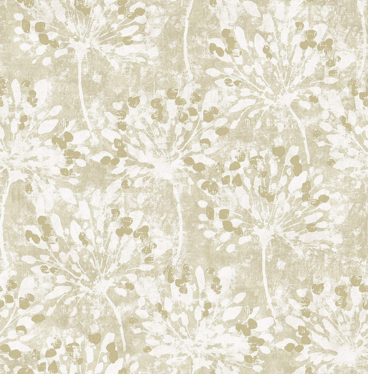 Dori Gold Painterly Floral Wallpaper with Metallic Abstract Botanical Motif - Advantage 2980-26188