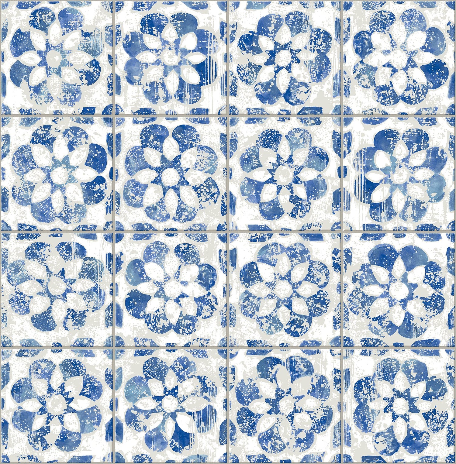 Izeda Blue Floral Tile Wallpaper with Global Tiles Pattern - Advantage 2980-26192