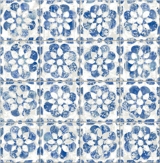 Izeda Blue Floral Tile Wallpaper with Global Tiles Pattern - Advantage 2980-26192