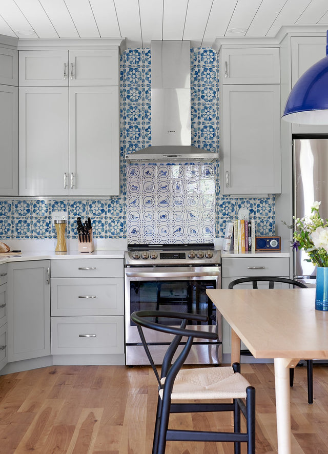 Izeda Blue Floral Tile Wallpaper with Global Tiles Pattern - Advantage 2980-26192