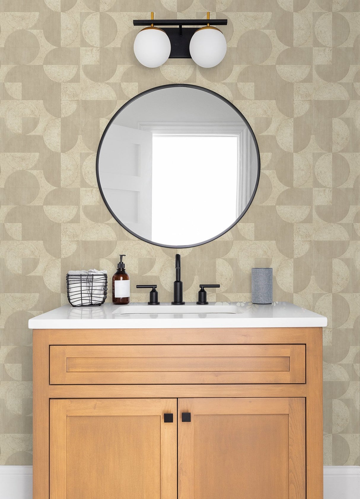 Barcelo Beige Circles Wallpaper with Modern Geometric Pattern - Brewster 2980-521337
