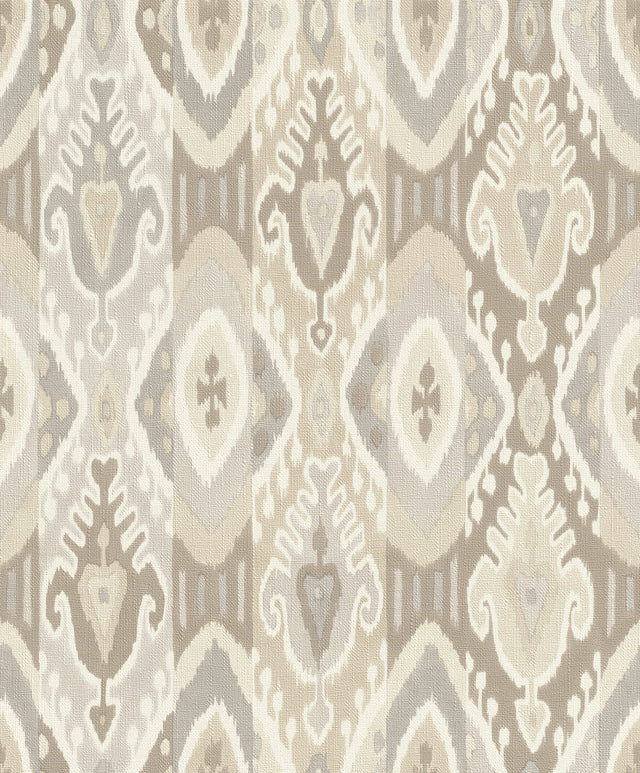 Villon Light Grey Ikat Wallpaper with Raised Ink Bohemian Global Pattern - Advantage 2980-560558