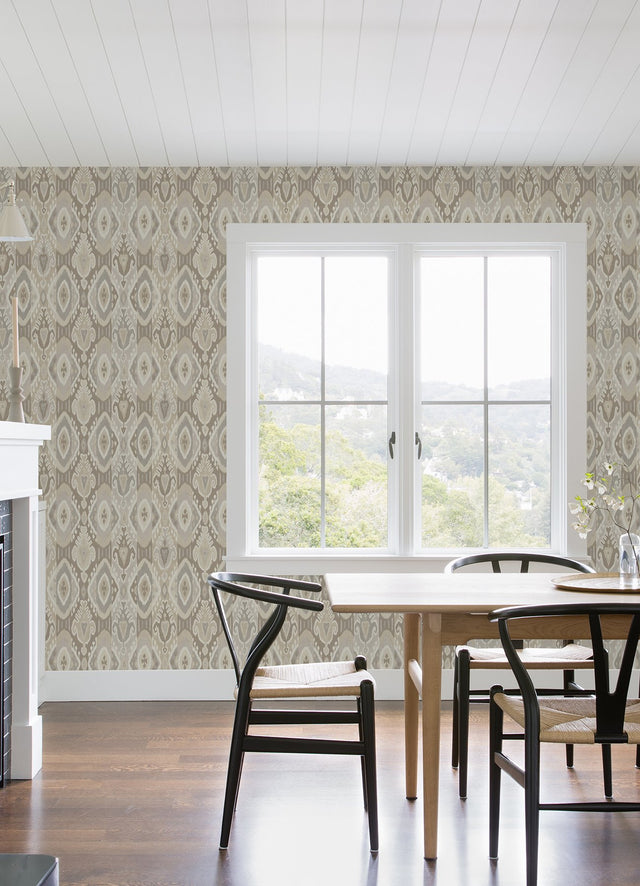 Villon Light Grey Ikat Wallpaper with Raised Ink Bohemian Global Pattern - Advantage 2980-560558