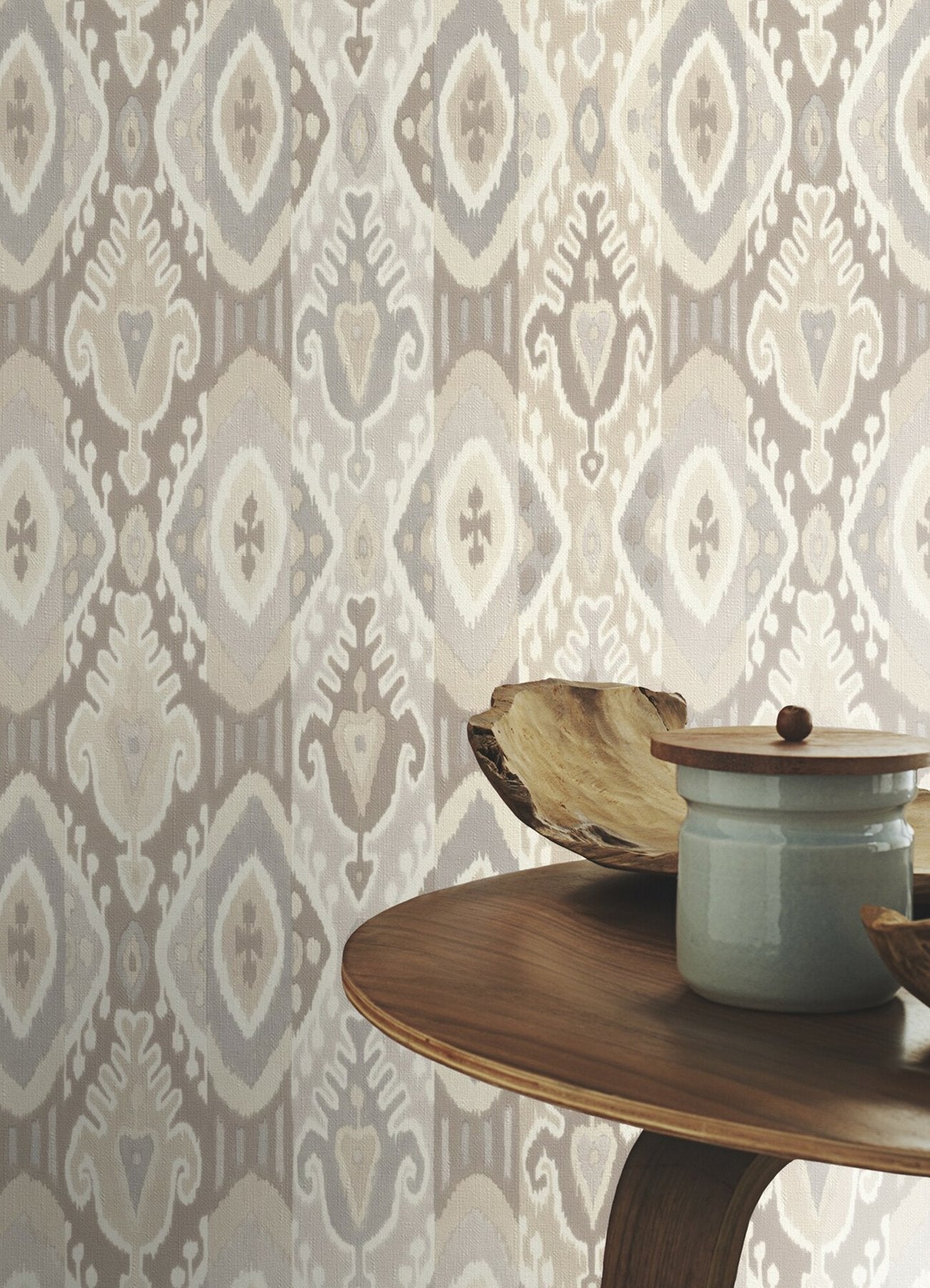 Villon Light Grey Ikat Wallpaper with Raised Ink Bohemian Global Pattern - Advantage 2980-560558