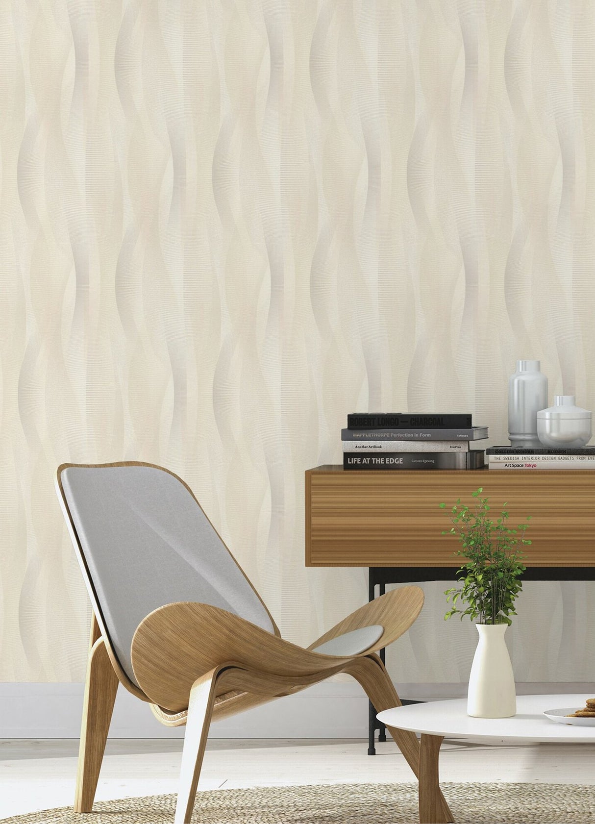 Currin Neutral Wave Wallpaper in Neutral Abstract Modern Raised Ink Texture - Advantage 2980-651515