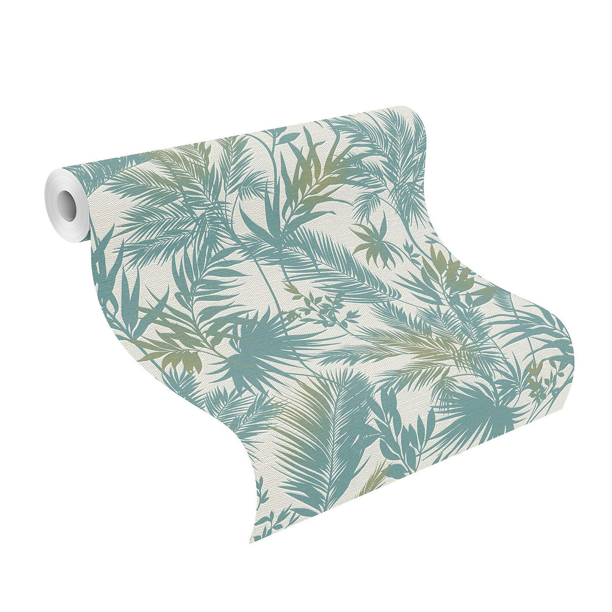 Saura Teal Frond Wallpaper with Tropical Botanical Leaf Pattern, Raised Ink Textured - Advantage 2980-704112