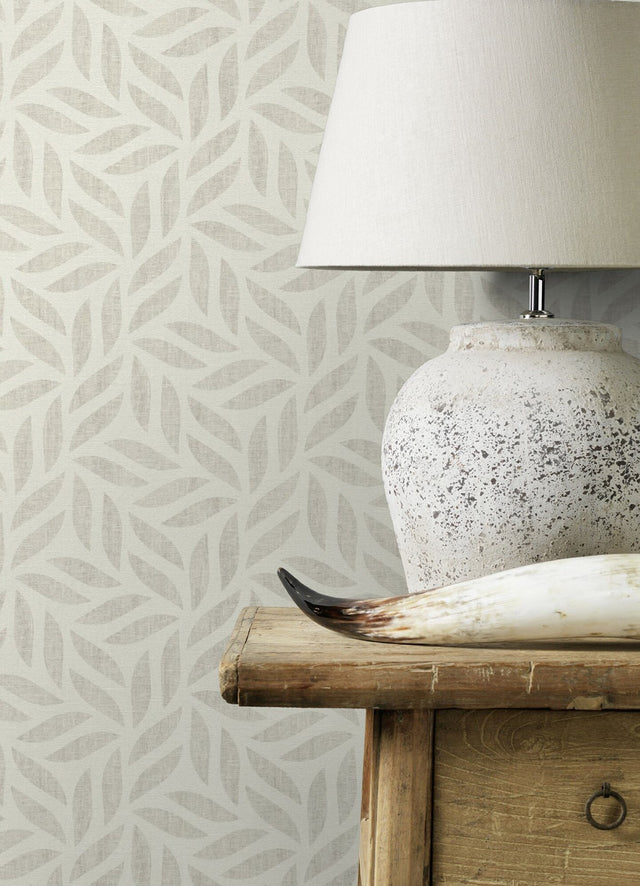 Sagano Light Grey Leaf Wallpaper with Raised Ink Botanical Texture - Advantage 2980-704631