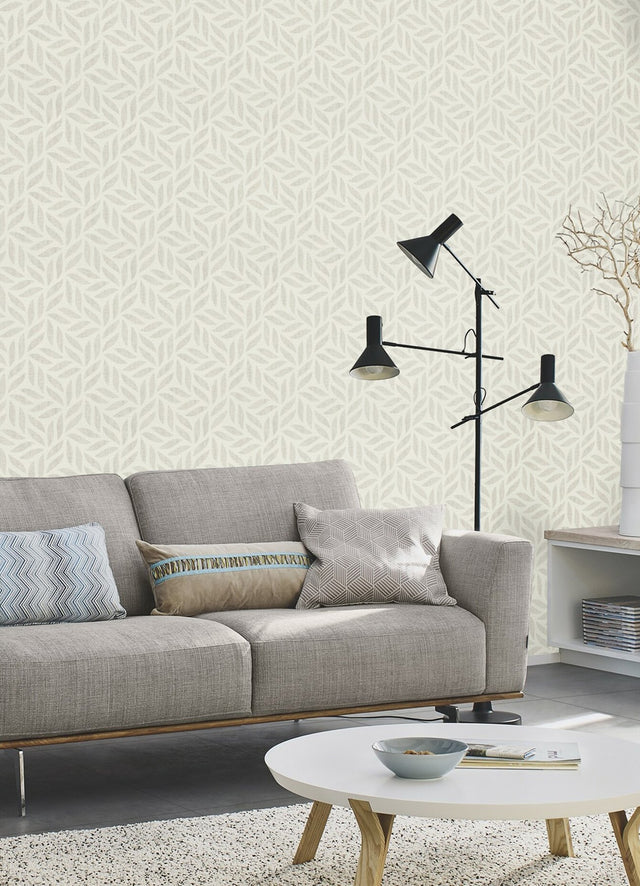 Sagano Light Grey Leaf Wallpaper with Raised Ink Botanical Texture - Advantage 2980-704631