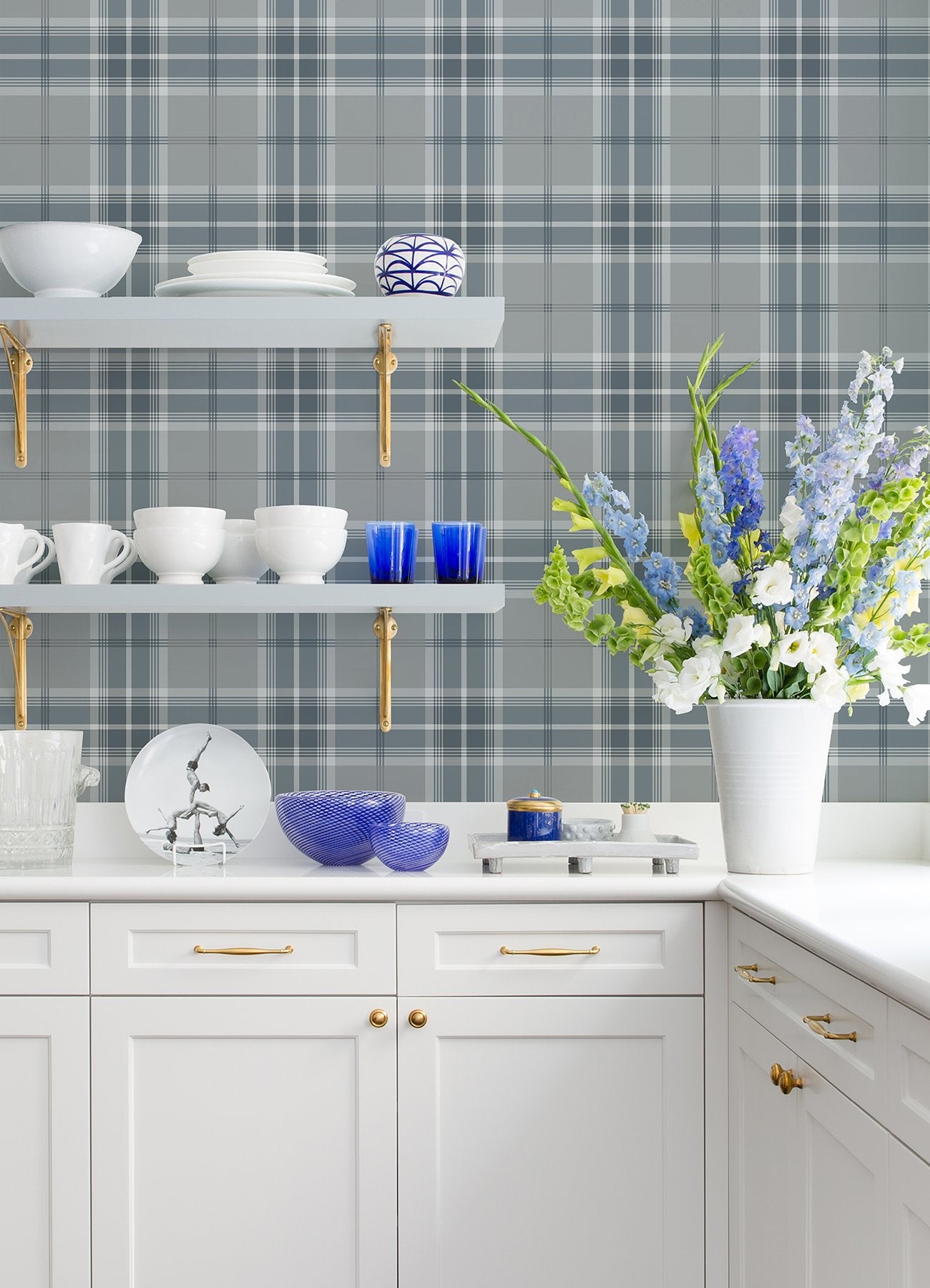 Sala Blue Plaid Wallpaper with Farmhouse Plaids Pattern - Advantage 2980-92120