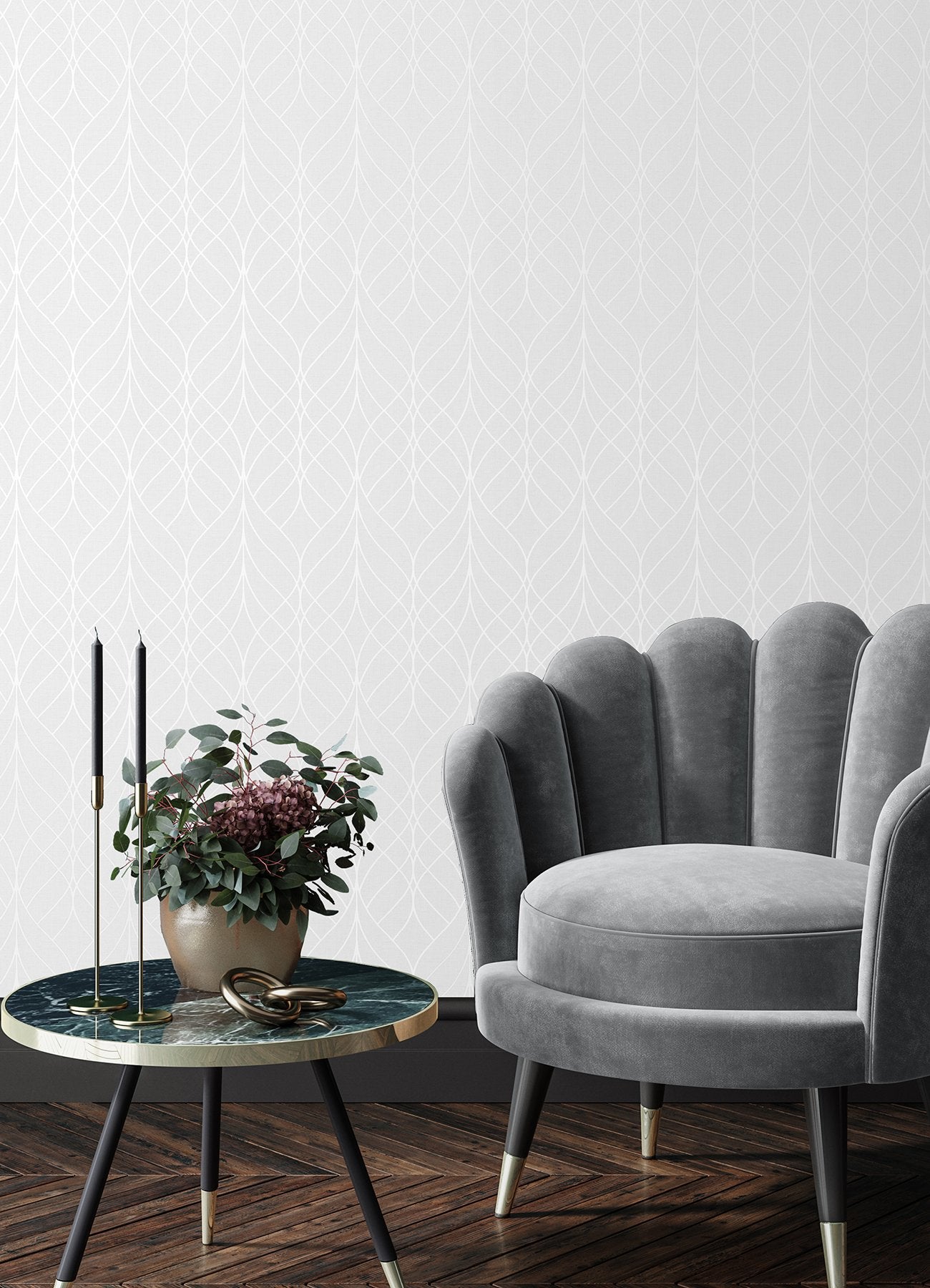 Hartley Light Grey Geo Wallpaper with Metallic Trellis & Lattice Textured Non Woven - Advantage 2980-M41900
