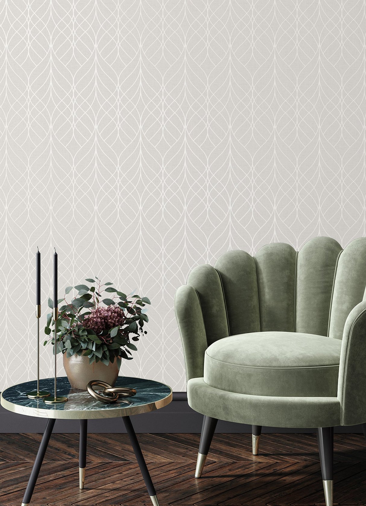 Hartley Mauve Geo Wallpaper with Metallic Textured Trellis & Lattice - Advantage 2980-M41907