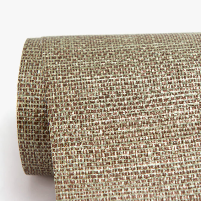 Bohemian Bling Olive Basketweave Wallpaper with Metallic Raised Ink Texture - Warner 2984-2784