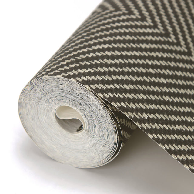 Graham Black Chevron Wallpaper with Raised Ink Texture - Warner 2984-70400