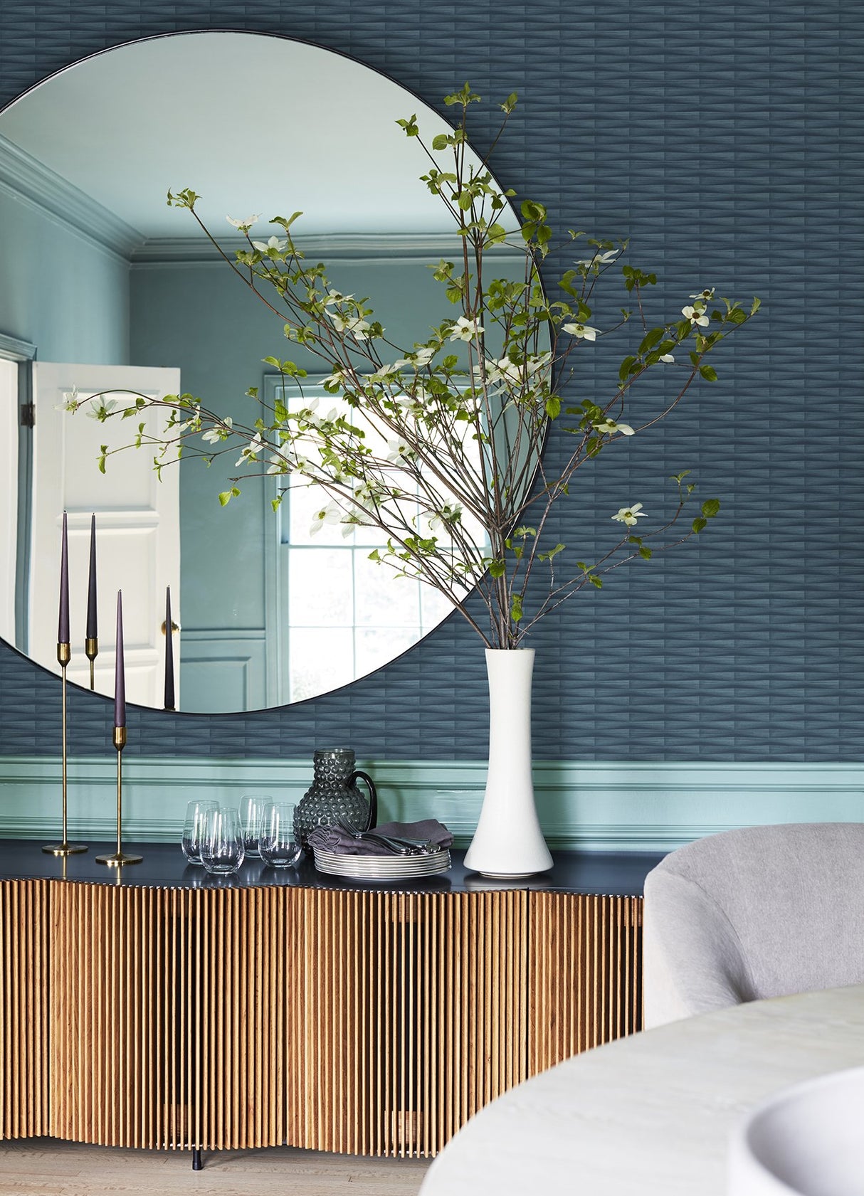 Gator Blue Geometric Stripe Textured Wallpaper with Graphic Geometric Pattern - A-Street Prints 2988-70002