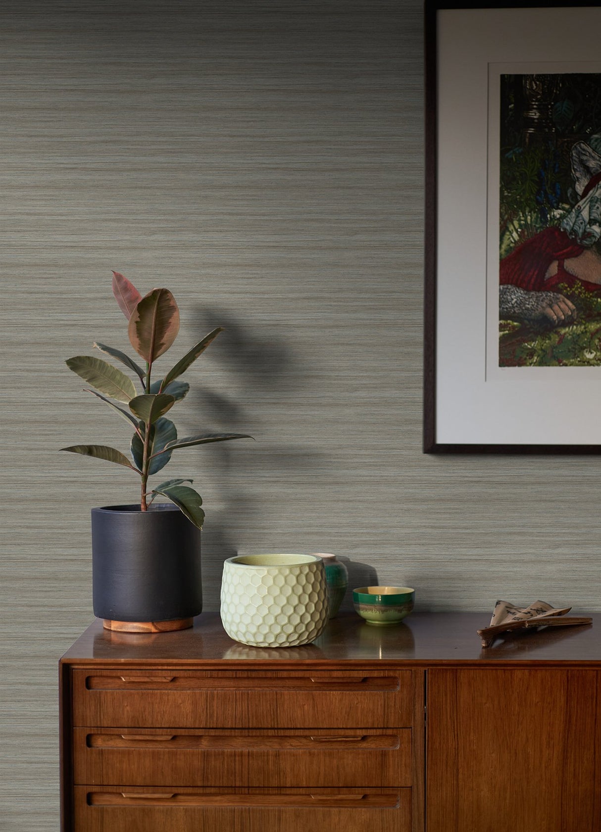 Shantung Brown Silk Wallpaper with Fabric & Woven Texture Transitional Vinyl, Half Drop Match - A-Street Prints 2988-70106