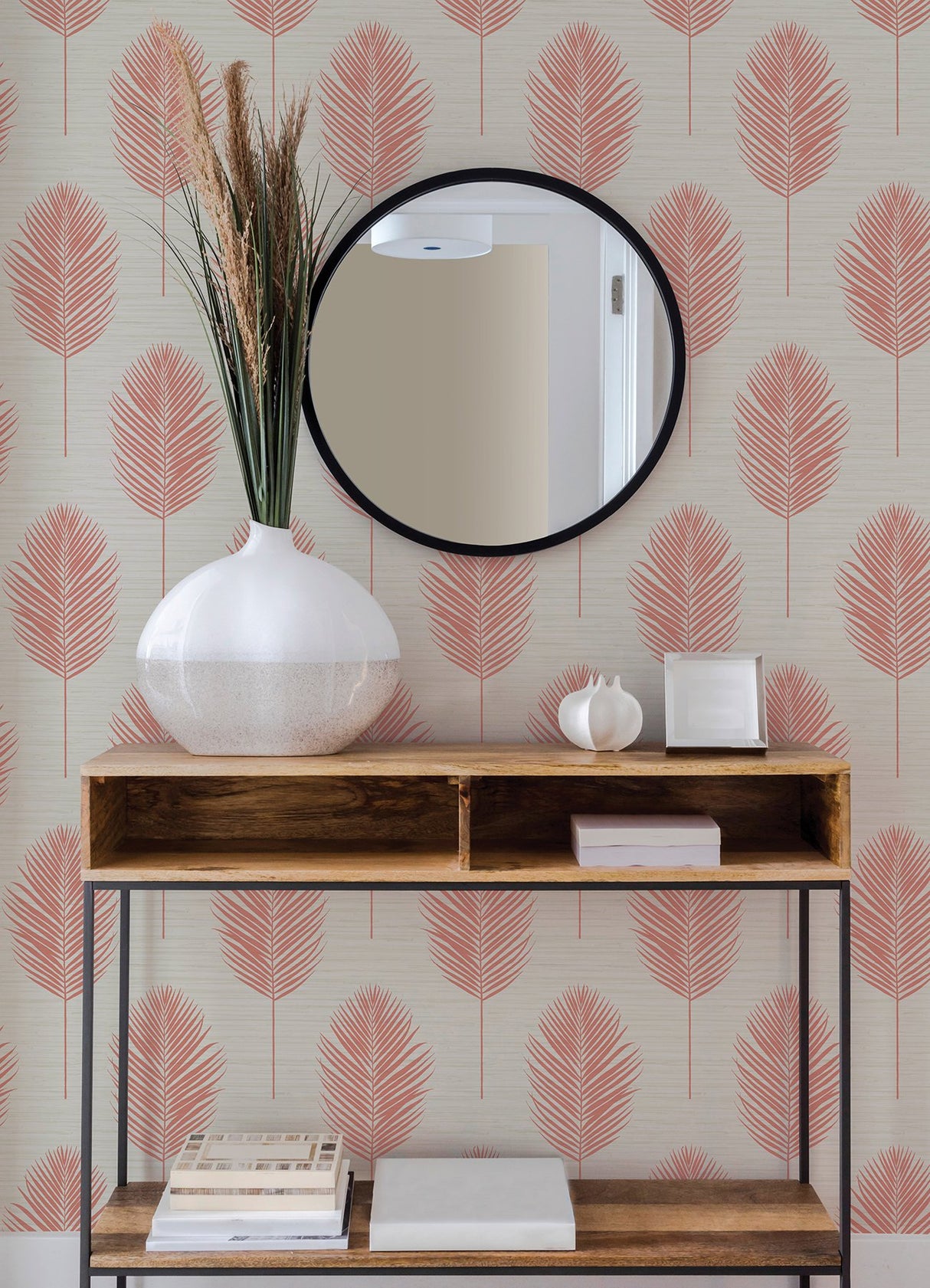 Bali Coral Fern Textured Vinyl Wallpaper with Botanical Leaf Motif - A-Street Prints 2988-70201